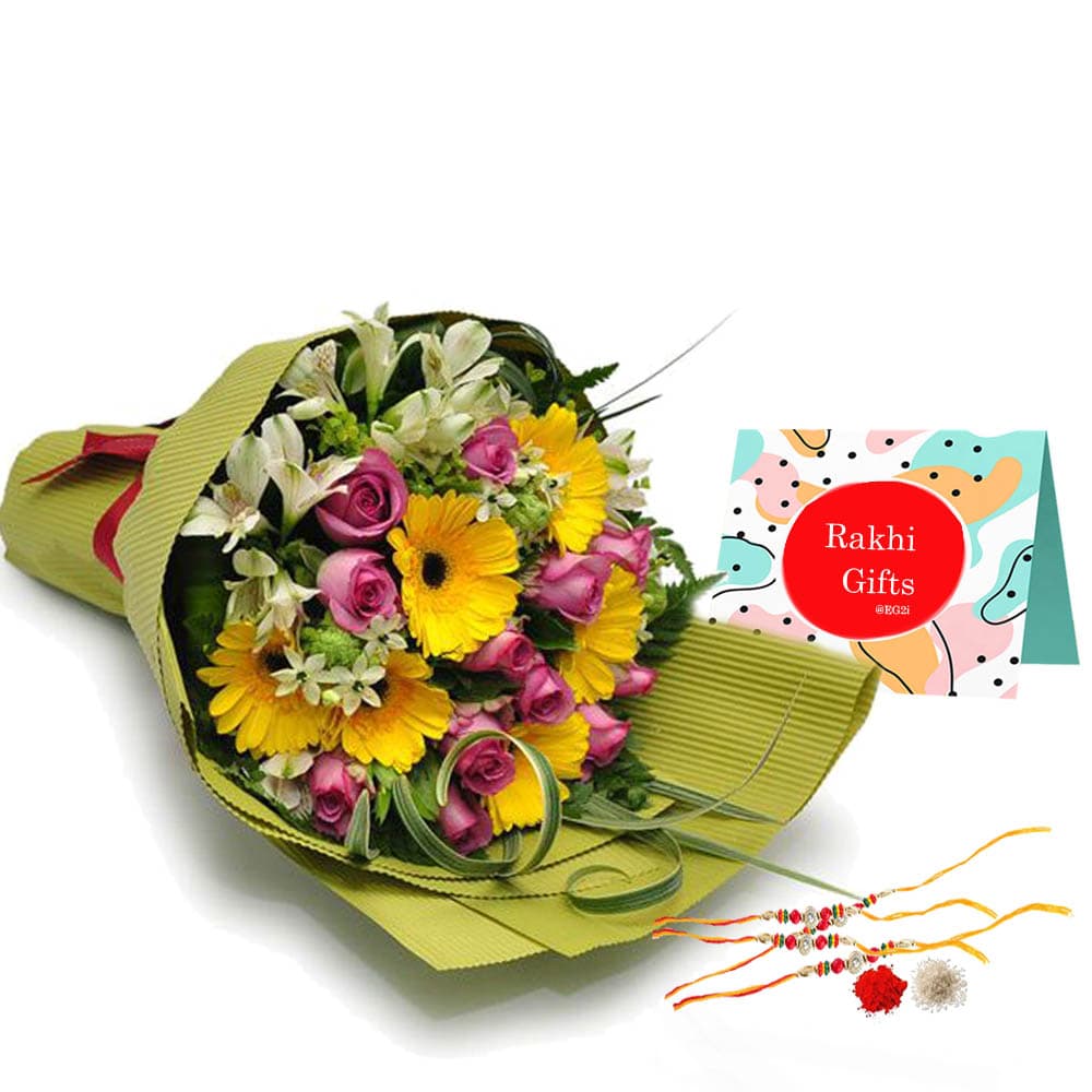 Rose and Gerbera Bouquet with Rakhi