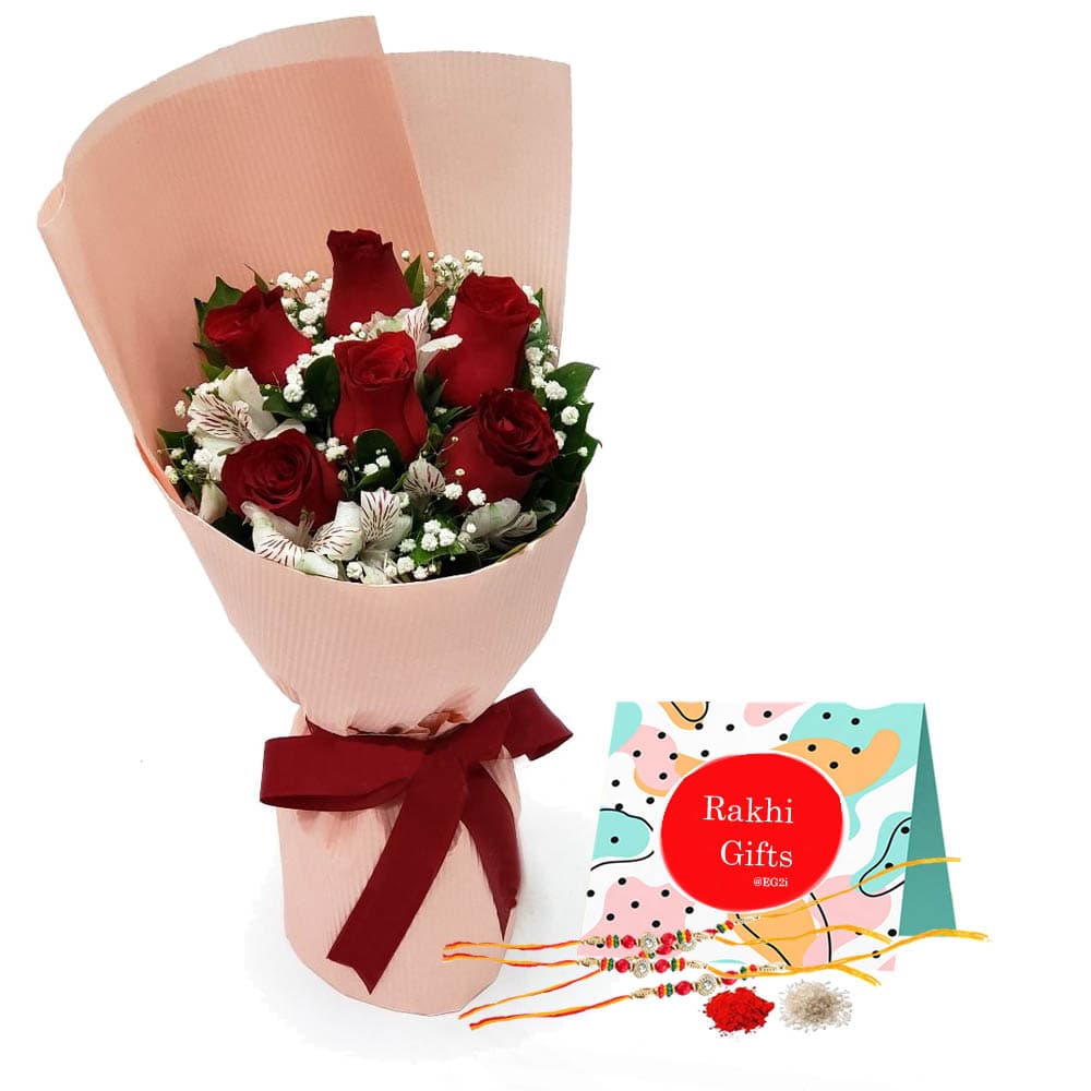 Red Roses bouquet with Rakhi