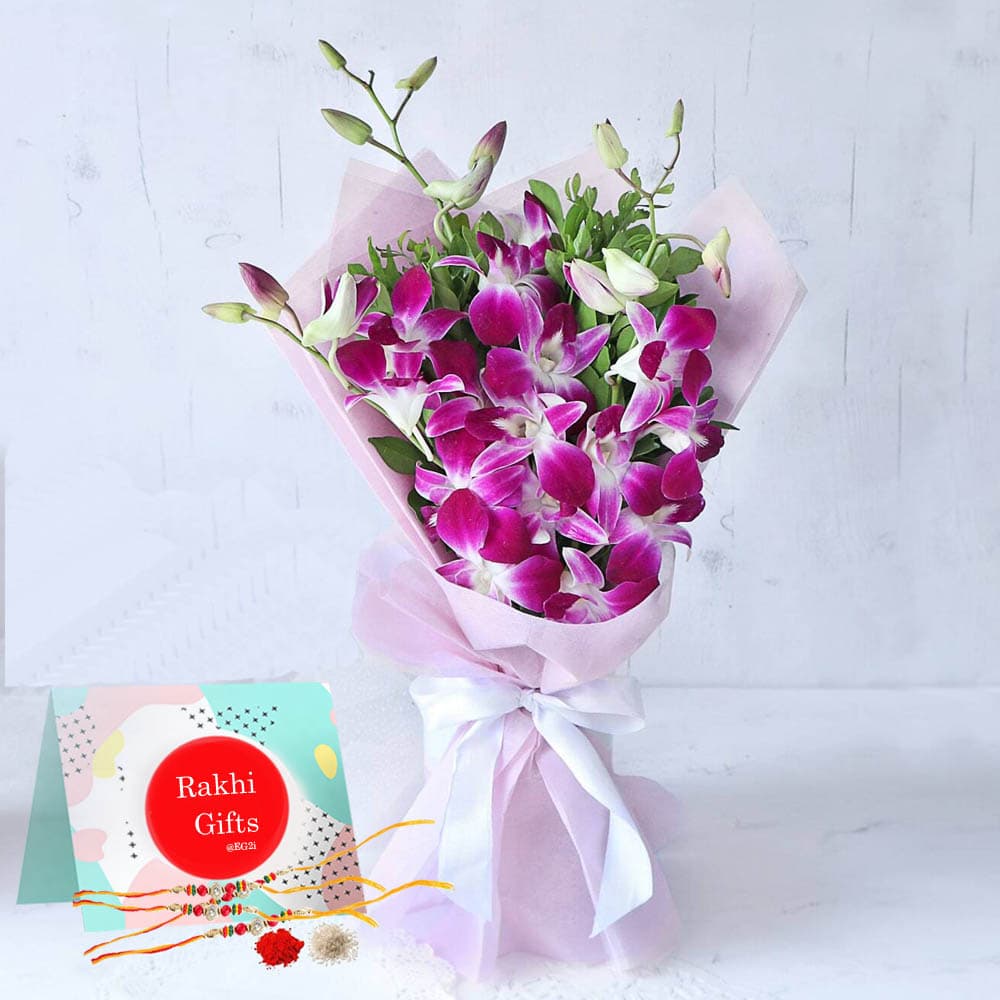 Orchid bouquet with Rakhi