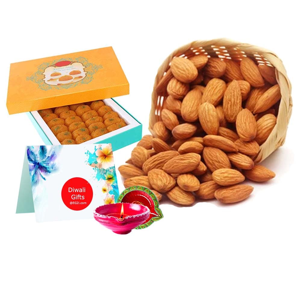 Almond with Motichoor laddu and Free Diya