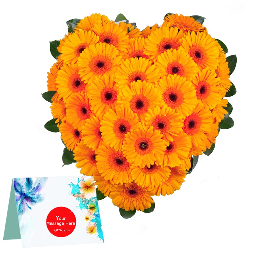 30 Yellow Gerbera Heart Shape Arrangement