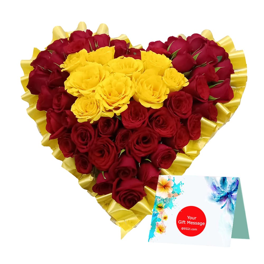 30 Red Roses with 9 Yellow Roses Heart Shape Arrangment