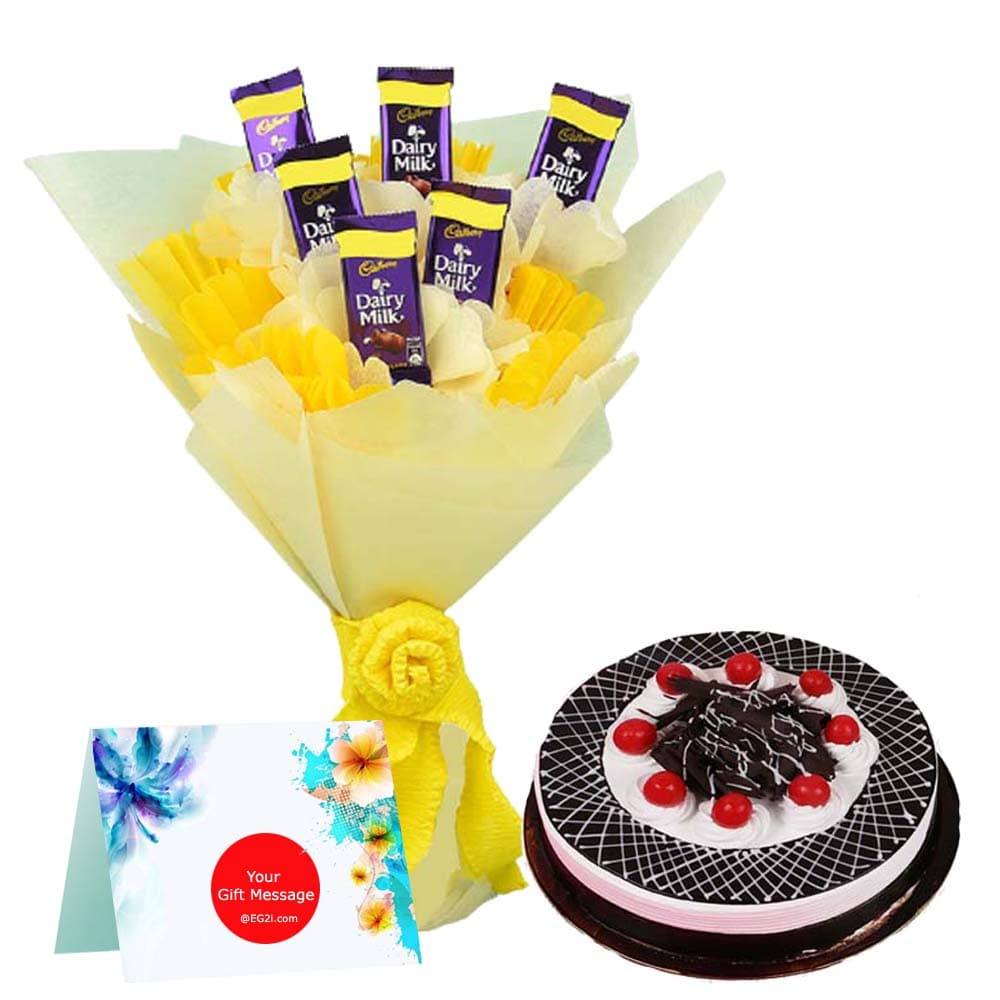 Black Forest Cake with Dairy Milk Chocolate Bouquet