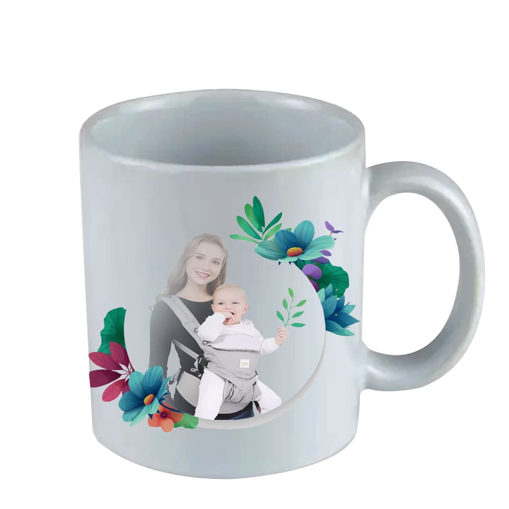 Personalised White Mug with Flowers Ring