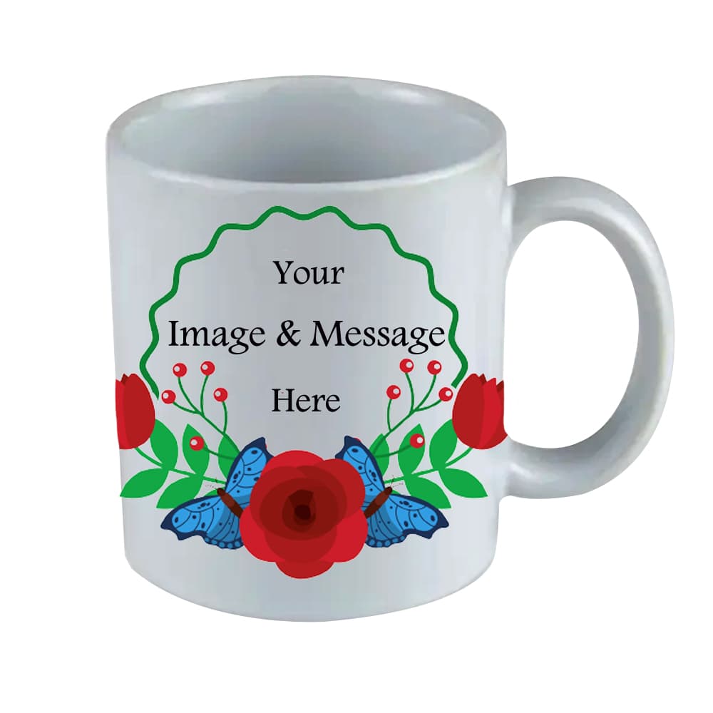 Personalised White Mug with Red Rose Design