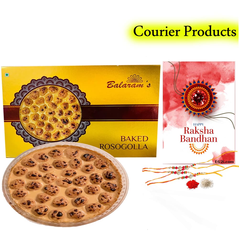 Baked Rossogolla Sealed Pack from Balaram Mallick and Radharaman Mallick with Rakhi