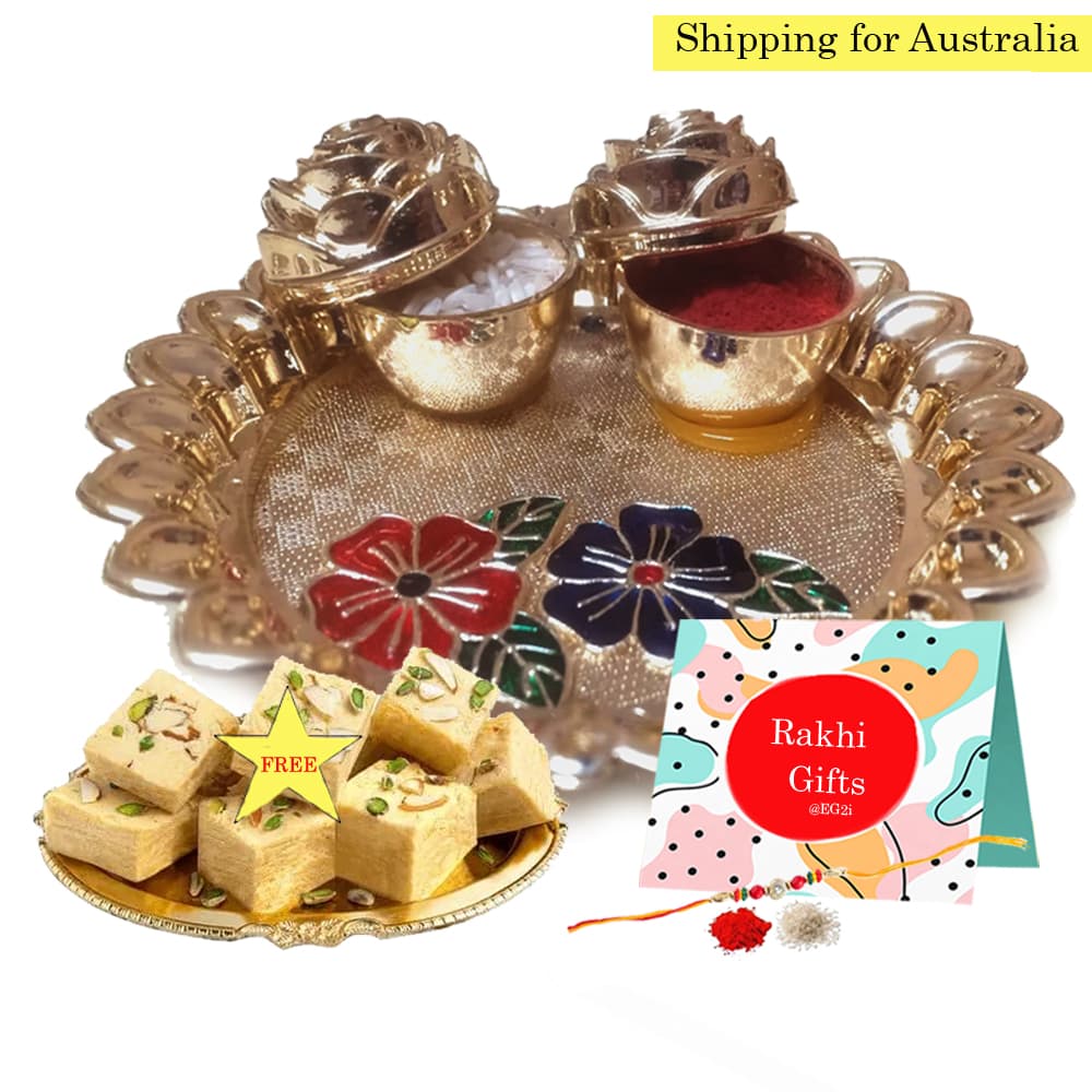 1 Rakhi, Pooja Thali Free 250gm Soan Papdi