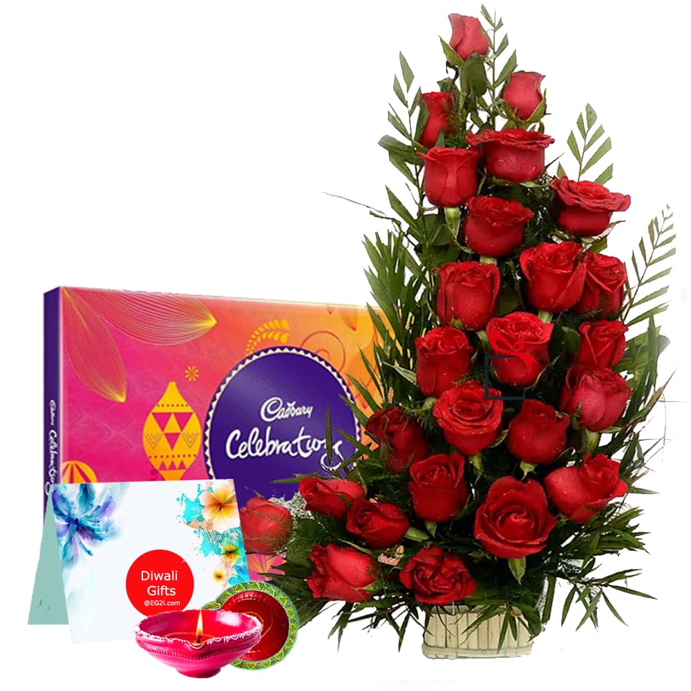 Red Roses basket with Chocolate For Diwali