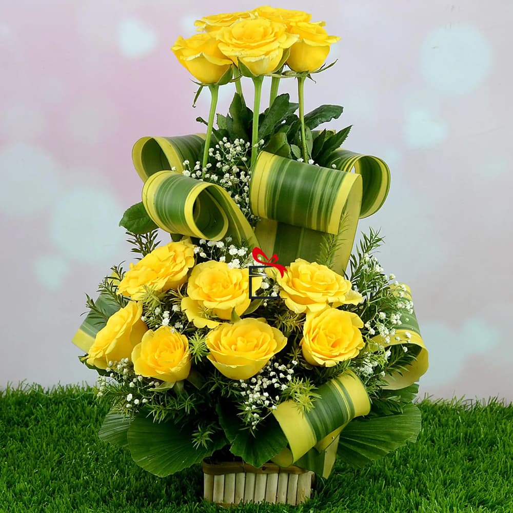 Yellow Roses Basket Arrangement