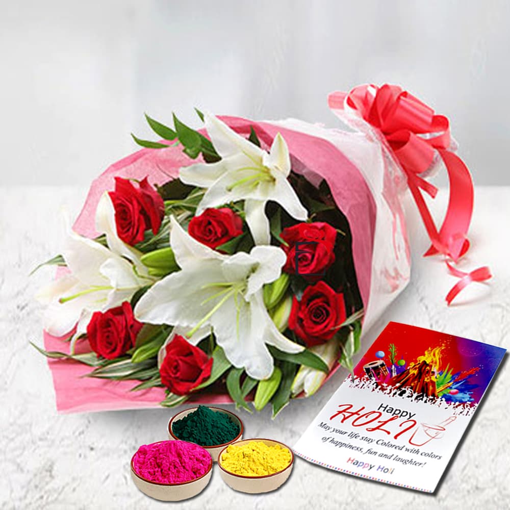 Roses with lilies in Holi