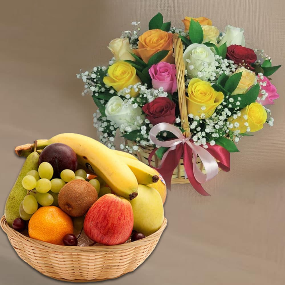 Fresh Flowers and Fruit Hamper