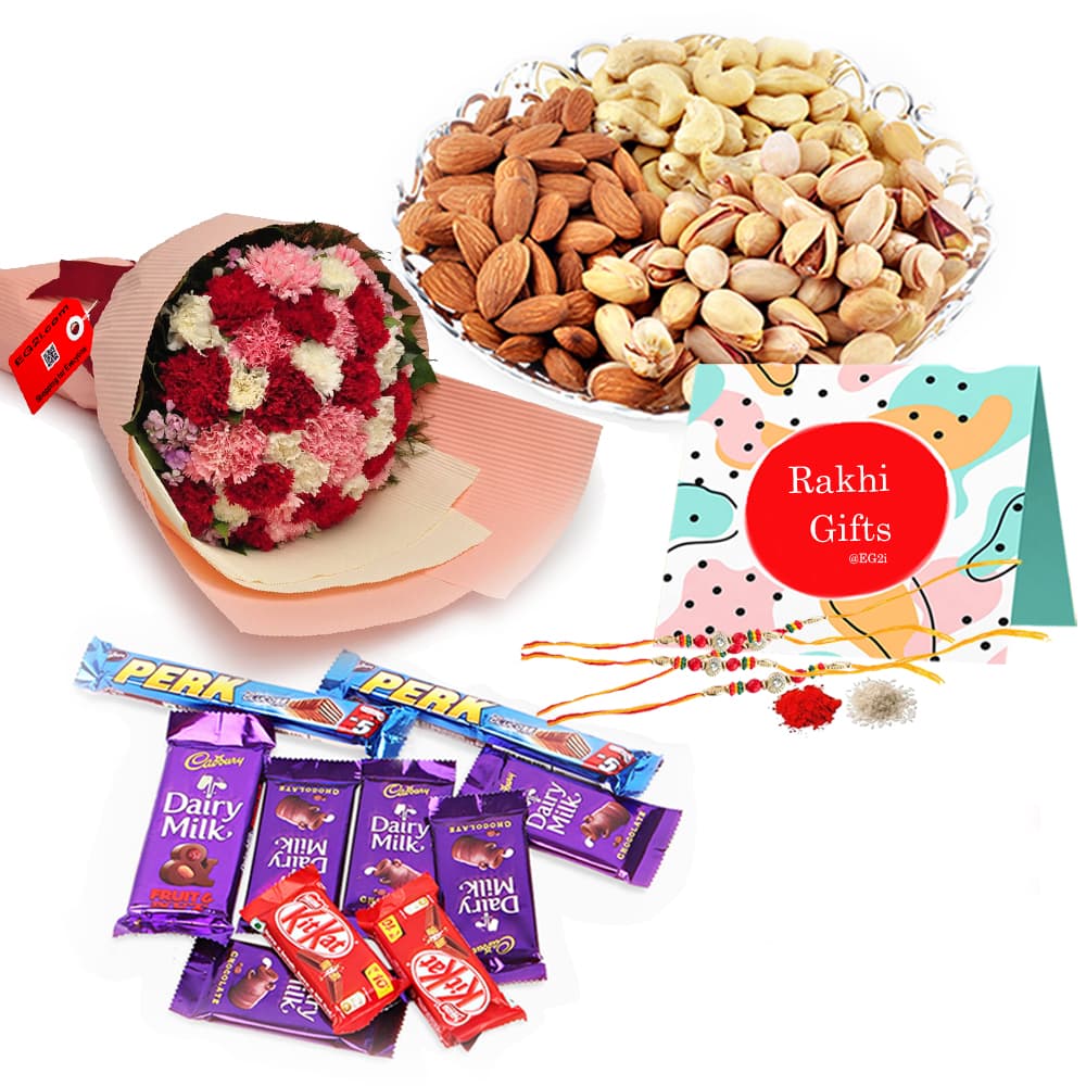 Carnation Dry Fruits and Chocolates with rakhi