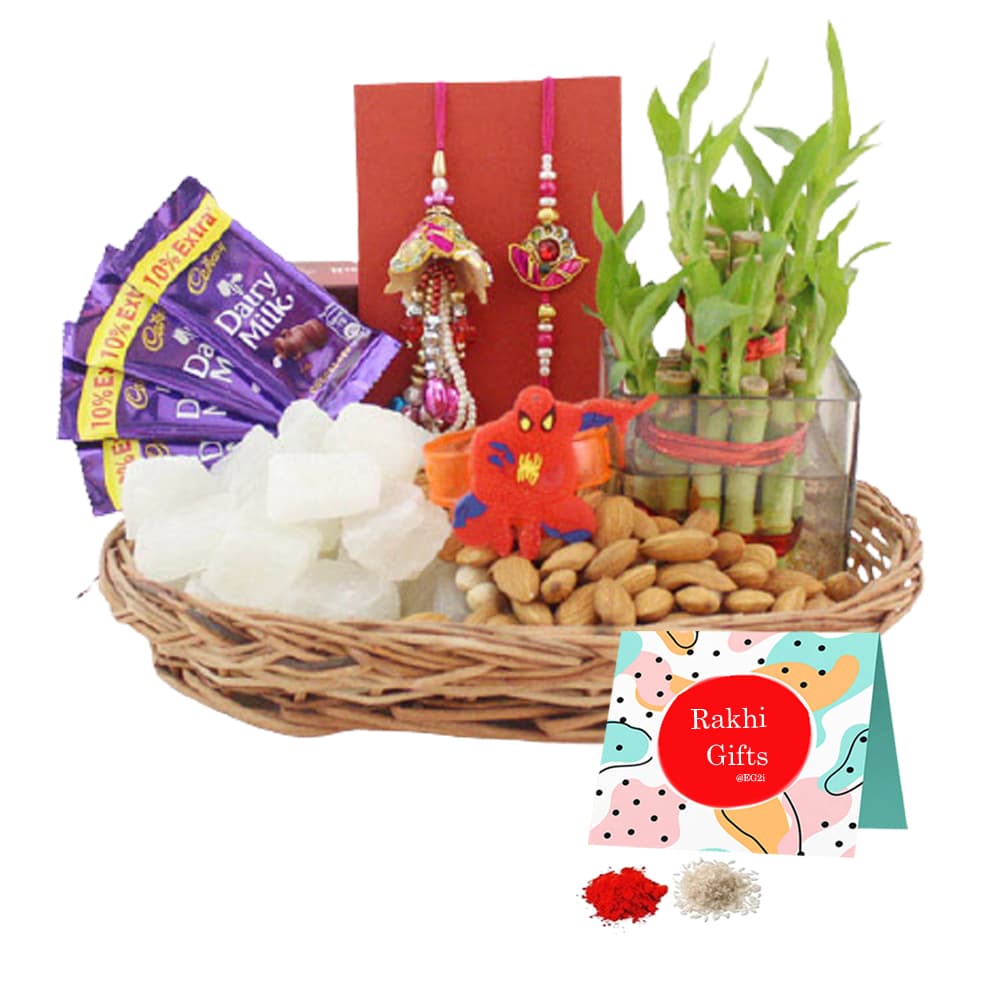 Two layer Bamboo, Almond Chocolates with Familly Rakhi