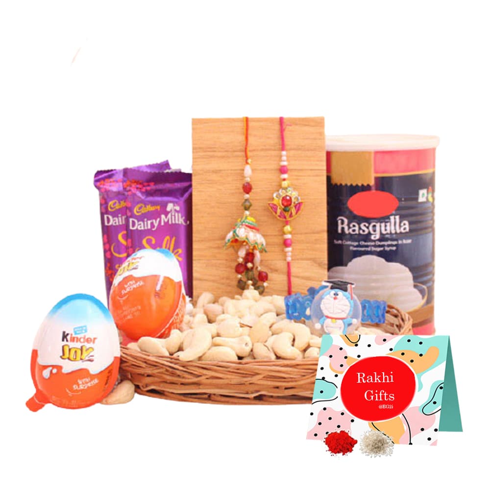 Rasgulla Silk Kinderjoy and Pista with Family Rakhi