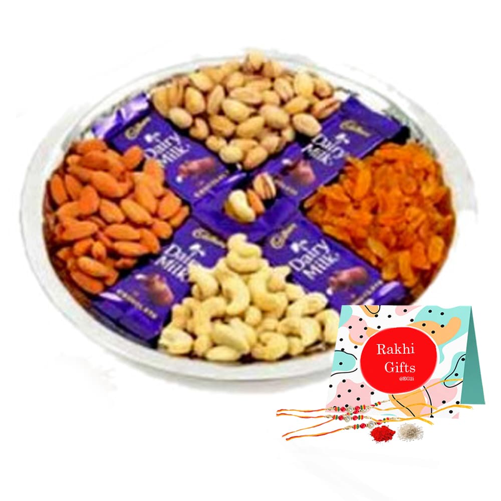 Mixed Dry Fruit and Dairy Milk with Rakhi