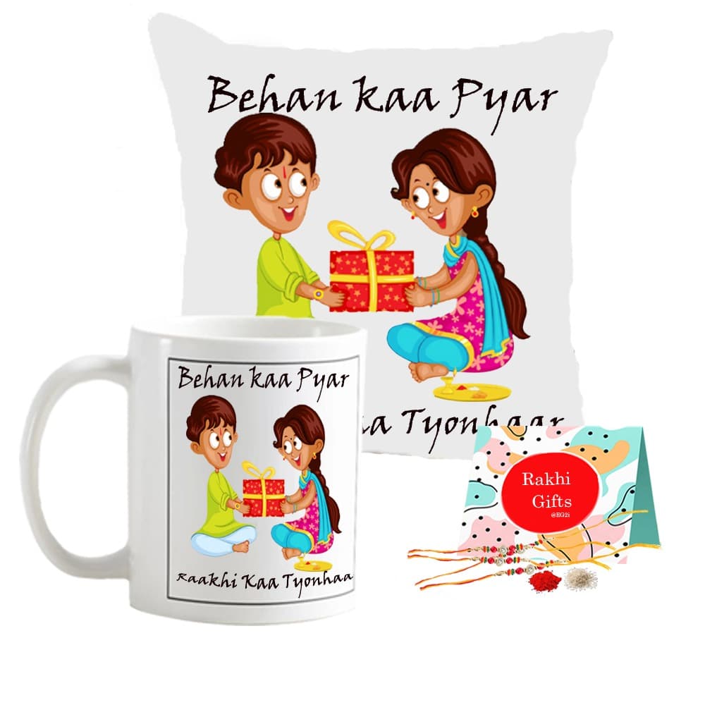Rakhi with cushion and Mug (Behan Ka Pyaar)